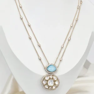 Marble Moissanite Double Layer Pendant Necklace, Blue