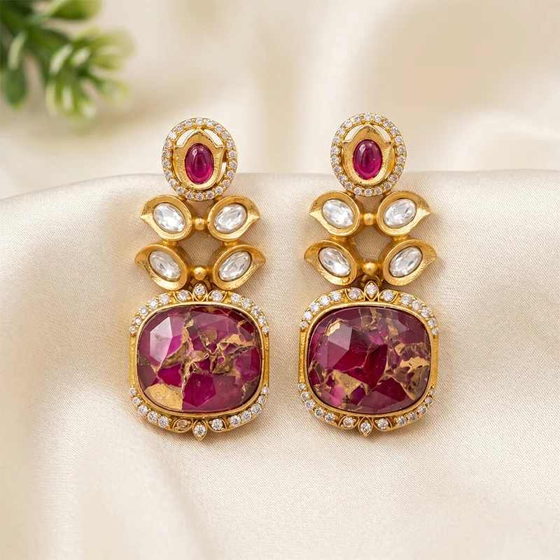 Marble Stone Kundan Earrings
