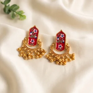 Floral Meenakari Ghungroo Earrings, Red
