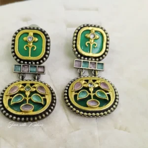 Meenakari Oxidised Choker Set with Earrings, Green - Image 4