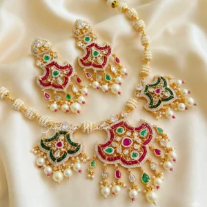 Meher-Polki-AD-Multicolor-Pearl-Necklace-Set