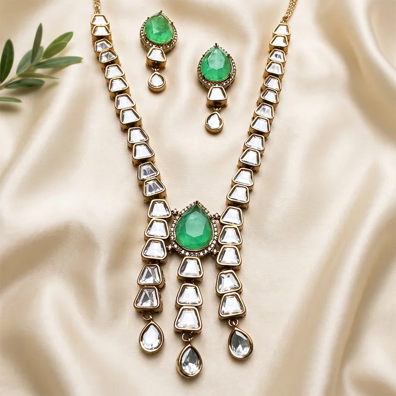 Mint Kundan Gold-Tone Necklace Set