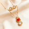 Moissanite Triple Drop Gold Pendant Set, Ruby