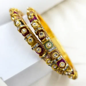 Multicolor Kundan Crystal Gold Finish Bangles
