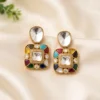 Multicolour Square Shape Statement Kundan Earrings