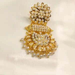 Royal Navratan Jadau Long Chandbali Earrings, White - Image 4
