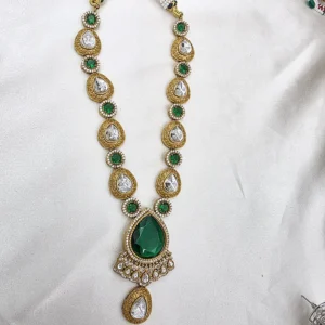 Alternative view of Necklace with Large Kundan & Stones, Green
