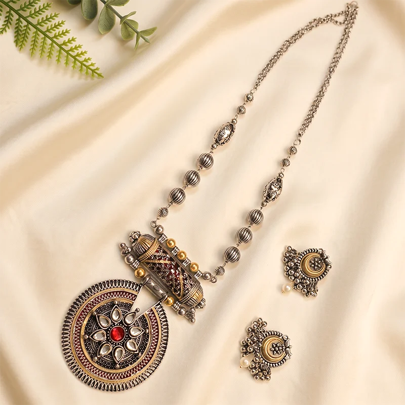 Oxidised Silver Pendant Necklace Set