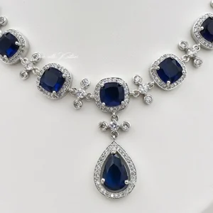 Valencia Party Necklace with Blue Stones & Cubic Zirconia - Image 3
