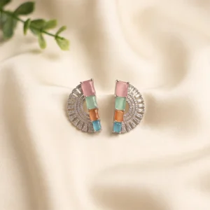 Half Moon Pastel Stone Silver Earrings