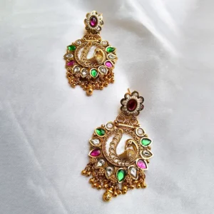 Peacock Motiff Long Necklace Set in Pearl Mala - Image 3