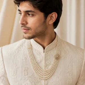 Alternative view of Pearl Cascade Kundan Necklace for Groom