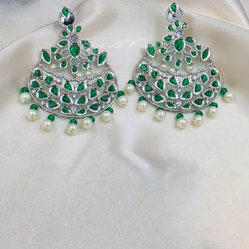 Royal Pearl Chandbali Statement Earrings, Ruby - Image 3
