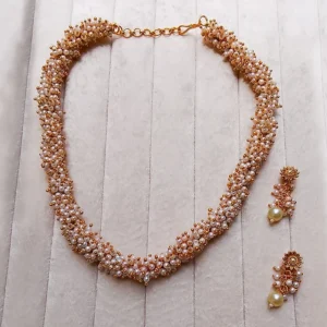 Alternative view of Pearl Cluster Gold-Tone Necklace with Floral Earrings