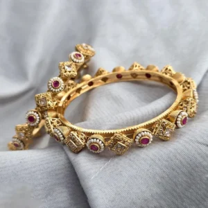 Ruby Pearl Embellished Gold-Tone Bangle Set, 2.8 - Image 3