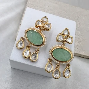 Pearl Kundan Choker Necklace Set, Green - Image 3
