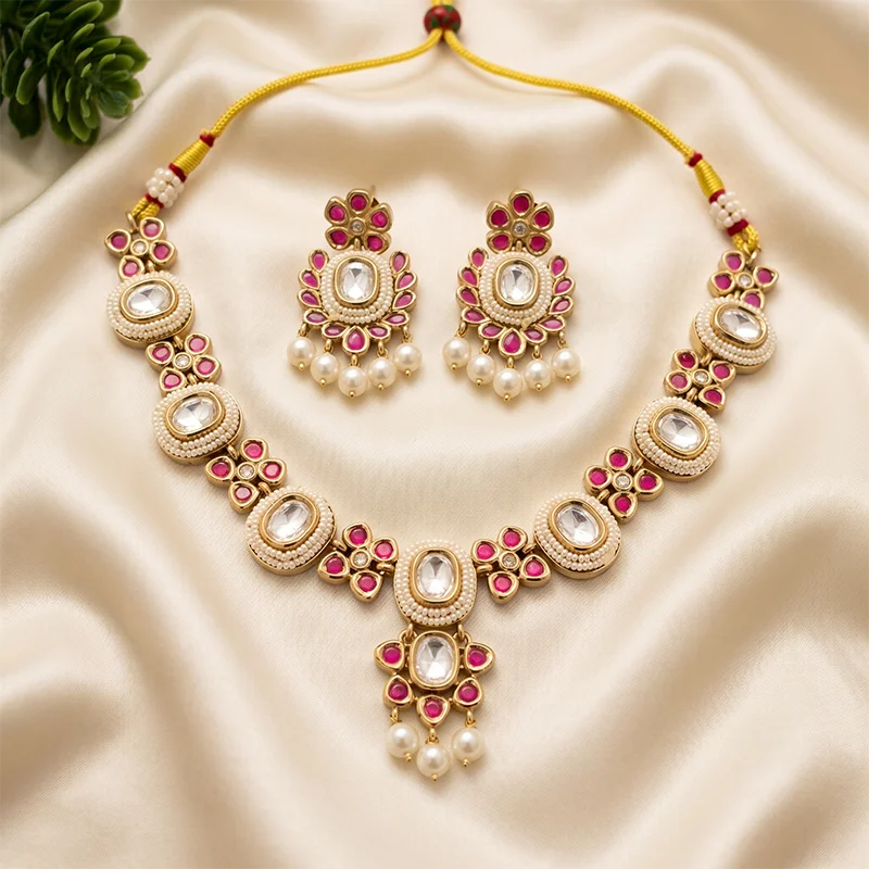 Pearl Kundan Floral Choker Set