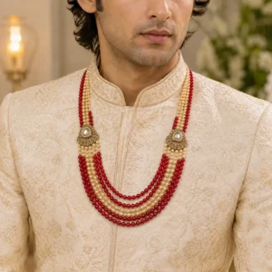 Alternative view of Ruby Pearl Layered Groom Necklace