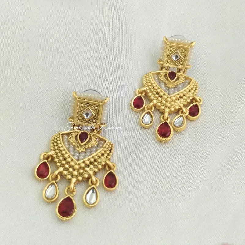 Ruby Pearl Long Necklace with Gold Pendant - Image 4