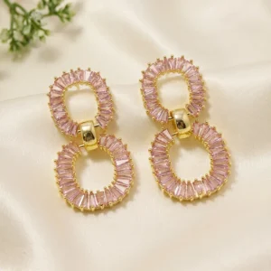 Baguette layered loop Earrings, Pink
