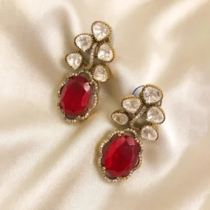 Ruby Polki Drop Statement Earrings - Image 2