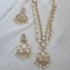 Polki Kundan Double Layer Necklace Set with Floral Pendant