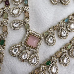 Royal Polki Multicolor Layered Necklace Set - Image 4