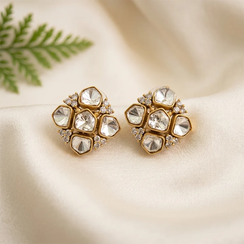 Polki Style Crystal Stud Earrings