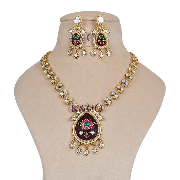 Premium Polki Necklace with Inlay Work - Image 2