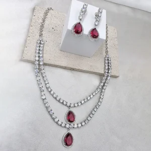 Ruby Radiance Double Layer Necklace Set - Image 2