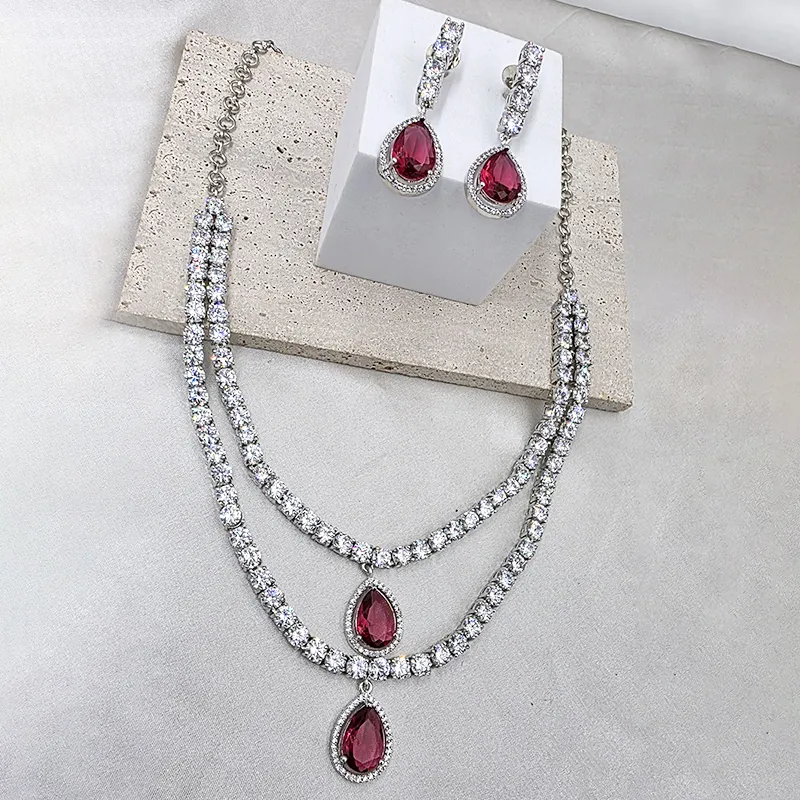Ruby Radiance Double Layer Necklace Set - Image 2