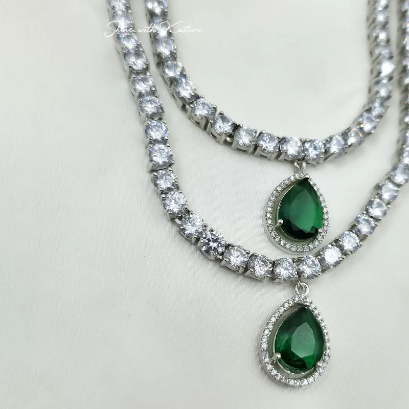 Radiance Double Layer Necklace Set, Green - Image 2