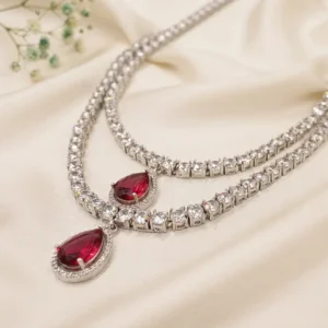Ruby Radiance Double Layer Necklace Set