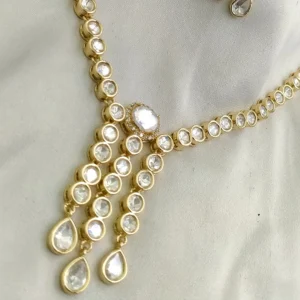 White Radiance Kundan Drop Necklace Set - Image 4