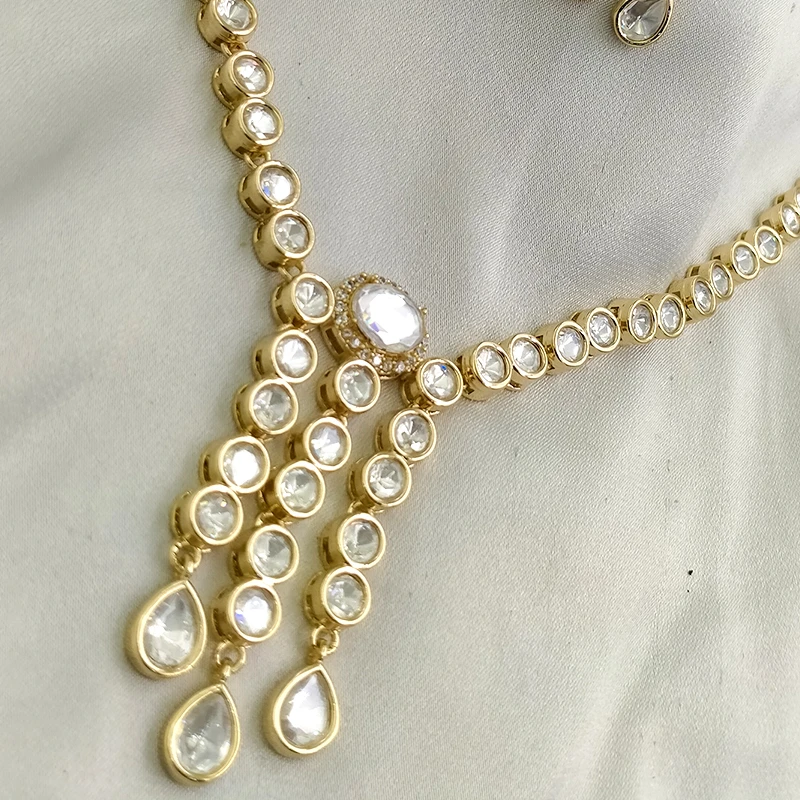 White Radiance Kundan Drop Necklace Set - Image 4