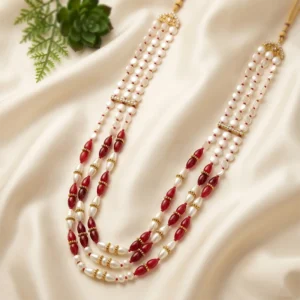 Red & White Layered Groom Necklace