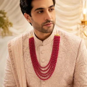 Alternative view of Royal Crimson Layered Mala for Groom