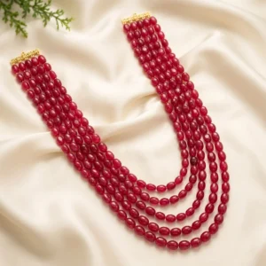 Royal Crimson Layered Necklace for Groom