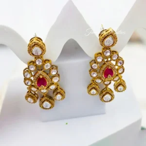 Royal Kundan Choker Set with Teardrop Earrings, Red - Image 4