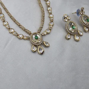 Alternative view of Royal Kundan Teardrop Bridal Necklace Set, Green