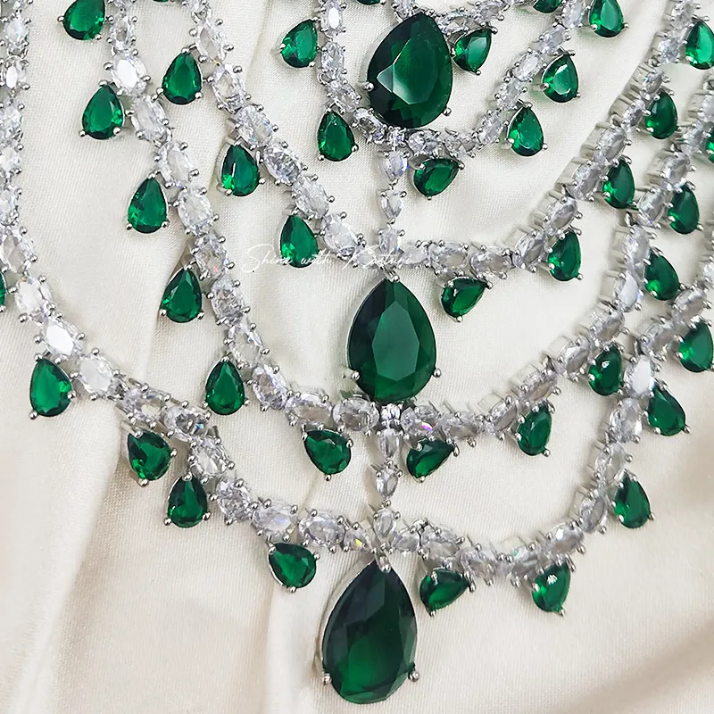 Royal Green Layered Necklace Set - Image 2