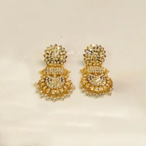 Alternative view of Royal Navratan Jadau Long Chandbali Earrings, White