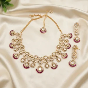 Alternative view of Royal Ruby Kundan Drop Bridal Necklace Set