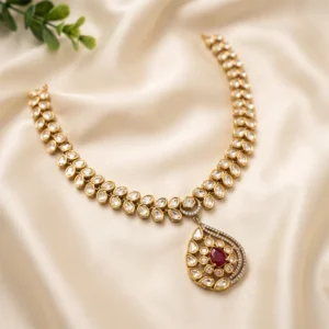 Royal Ruby Polki Teardrop Necklace Set