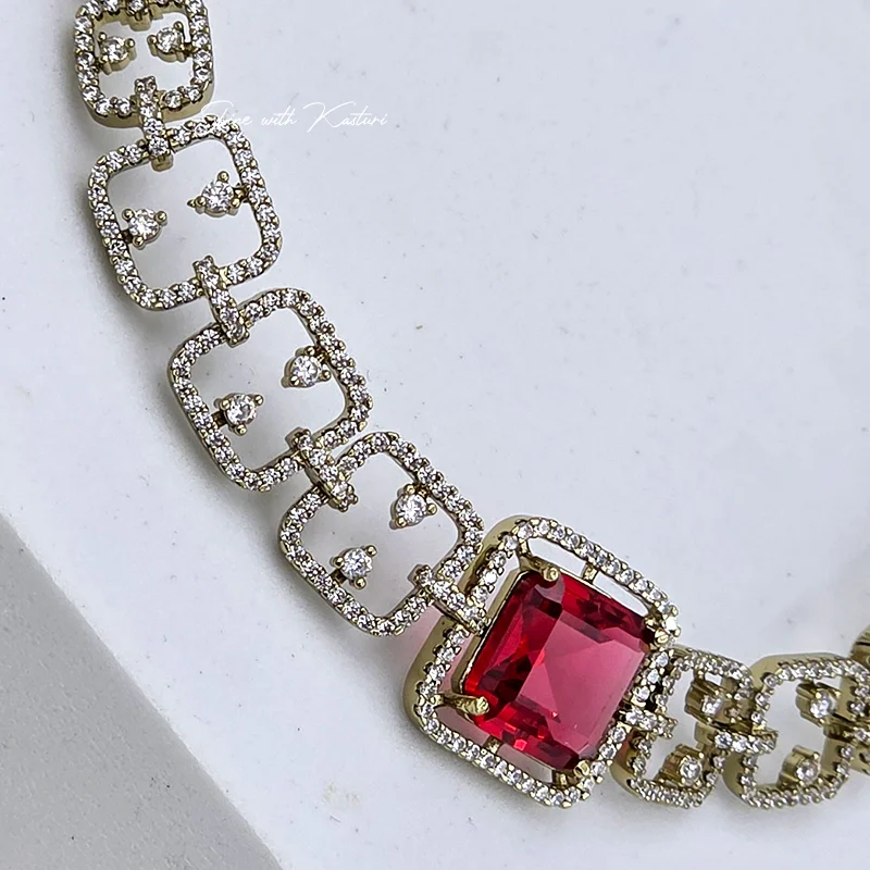 Ruby Royal Diamond Link Necklace Set - Image 3