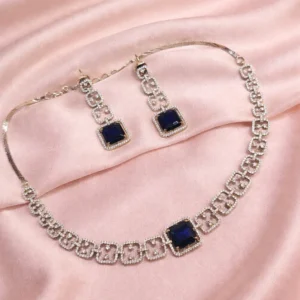 Royal Diamond Link Necklace Set, Blue
