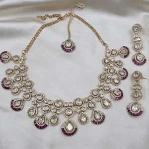 Alternative view of Royal Ruby Kundan Drop Bridal Necklace Set