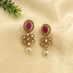 Ruby & Kundan Pearl Drop Earrings