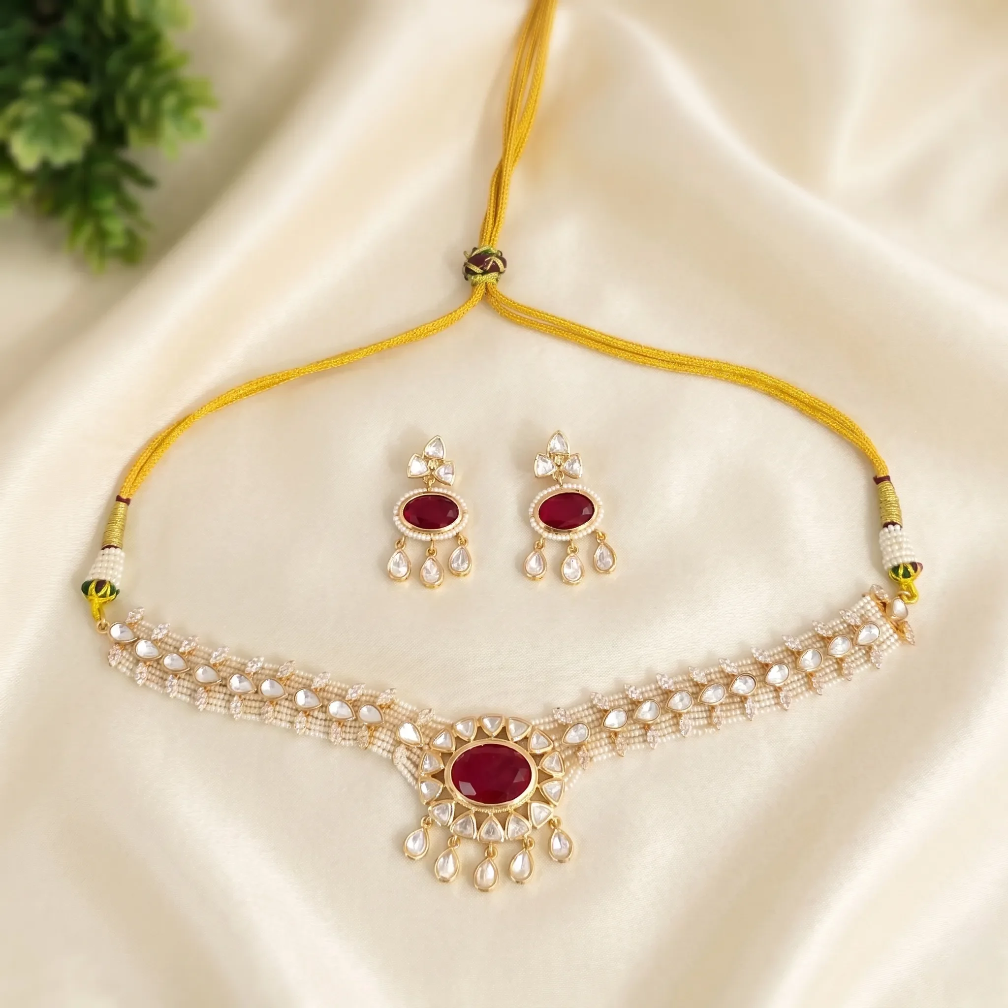 Ruby Pearl Kundan Choker Necklace Set