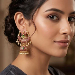 Alternative view of Ruby Pearl Statement Jhumka Earrings